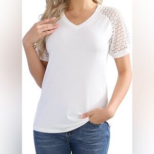 V-Neck Top with Lace Sleeves
